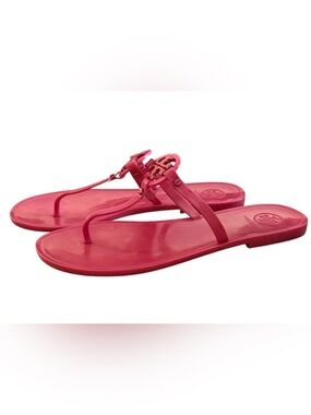 Tory Burch Miller Jelly red sandals with laser-cut Double T logo on the straps